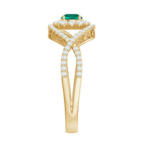 Certified Lab Grown Emerald Diamond Halo Engagement Ring with Crossover Shank