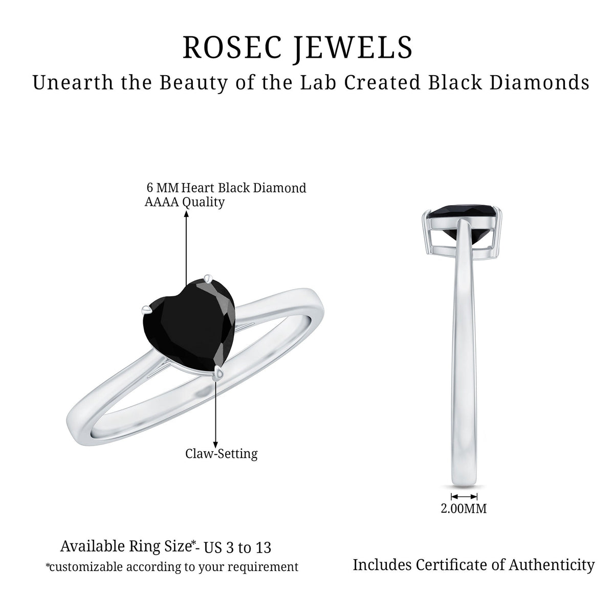 Heart Shaped Created Black Diamond Solitaire Promise Ring