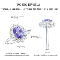Certified Real 1.3 Carat Tanzanite Oval Engagement Ring with Halo