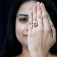 Certified Real 1.3 Carat Tanzanite Oval Engagement Ring with Halo