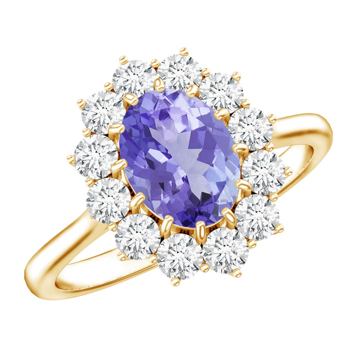 Certified Real 1.3 Carat Tanzanite Oval Engagement Ring with Halo