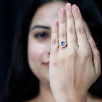 Certified Real 1.3 Carat Tanzanite Oval Engagement Ring with Halo