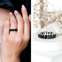 Black Onyx Emerald Cut Eternity Band in Shared Prong Setting