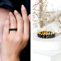 Black Onyx Emerald Cut Eternity Band in Shared Prong Setting