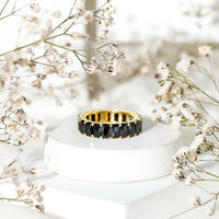 Black Onyx Emerald Cut Eternity Band in Shared Prong Setting
