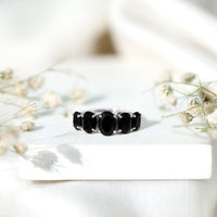 Oval Shaped Black Onyx 5 Stone Anniversary Ring