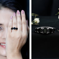 Oval Shaped Black Onyx 5 Stone Anniversary Ring