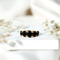 Oval Shaped Black Onyx 5 Stone Anniversary Ring