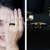 Oval Shaped Black Onyx 5 Stone Anniversary Ring