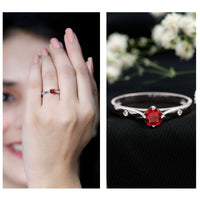 Round Lab Grown Ruby Solitaire Ring with Diamond