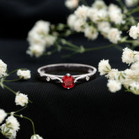 Round Lab Grown Ruby Solitaire Ring with Diamond