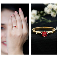 Round Lab Grown Ruby Solitaire Ring with Diamond