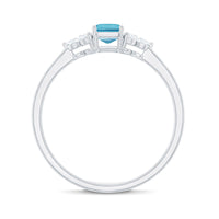 Aquamarine Emerald Cut Engagement Ring with Diamond Trio