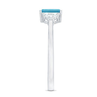 Aquamarine Emerald Cut Engagement Ring with Diamond Trio