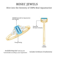 Aquamarine Emerald Cut Engagement Ring with Diamond Trio