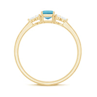 Aquamarine Emerald Cut Engagement Ring with Diamond Trio