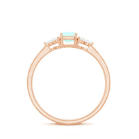 Certified Real Ethiopian Rainbow Opal Emerald Cut Engagement Ring with Diamond Trio