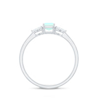 Certified Real Ethiopian Rainbow Opal Emerald Cut Engagement Ring with Diamond Trio