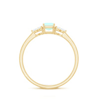 Certified Real Ethiopian Rainbow Opal Emerald Cut Engagement Ring with Diamond Trio