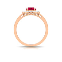 Natural 0.6 Carat Ruby Oval Engagement Ring with Diamond Halo