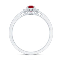Natural 0.6 Carat Ruby Oval Engagement Ring with Diamond Halo