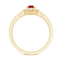 Natural 0.6 Carat Ruby Oval Engagement Ring with Diamond Halo