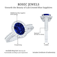 Certified 1.5 Carat Lab Grown Blue Sapphire Engagement Ring with Diamond Halo