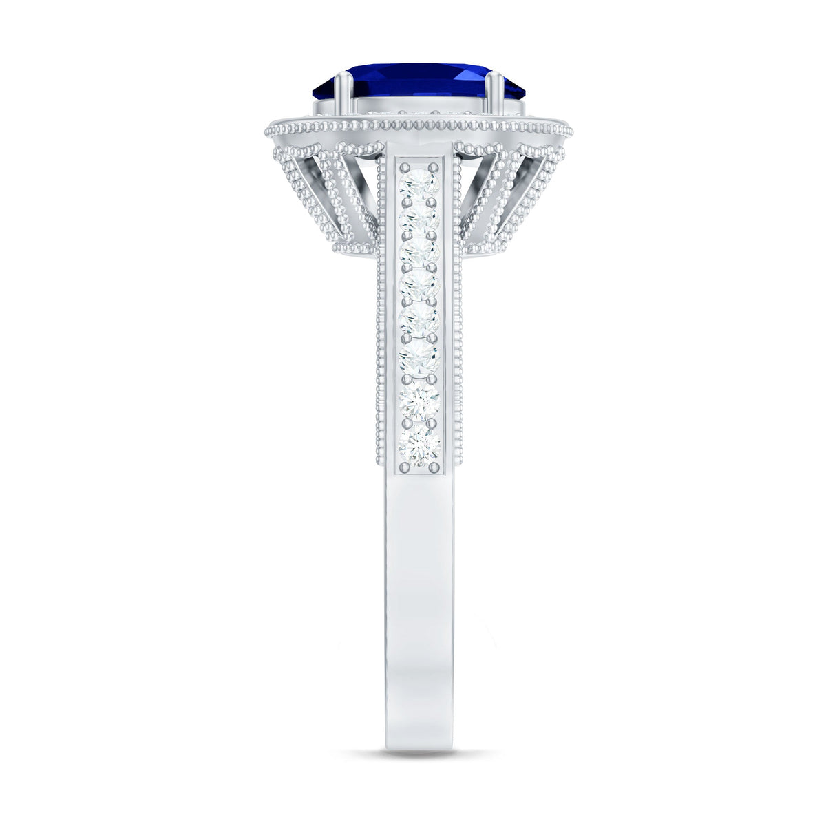 Certified 1.5 Carat Lab Grown Blue Sapphire Engagement Ring with Diamond Halo