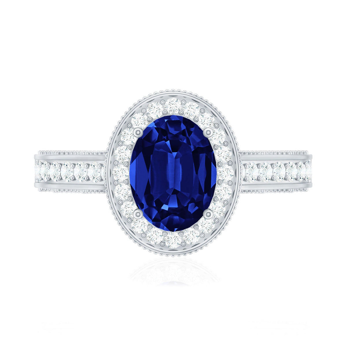 Certified 1.5 Carat Lab Grown Blue Sapphire Engagement Ring with Diamond Halo