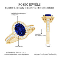 Certified 1.5 Carat Lab Grown Blue Sapphire Engagement Ring with Diamond Halo