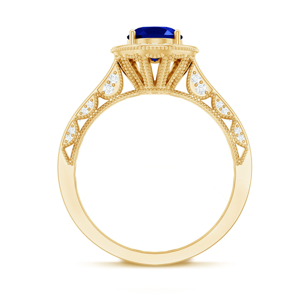 Certified 1.5 Carat Lab Grown Blue Sapphire Engagement Ring with Diamond Halo