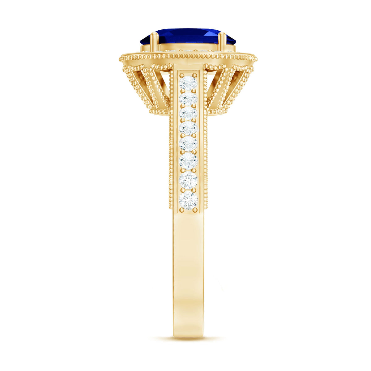 Certified 1.5 Carat Lab Grown Blue Sapphire Engagement Ring with Diamond Halo