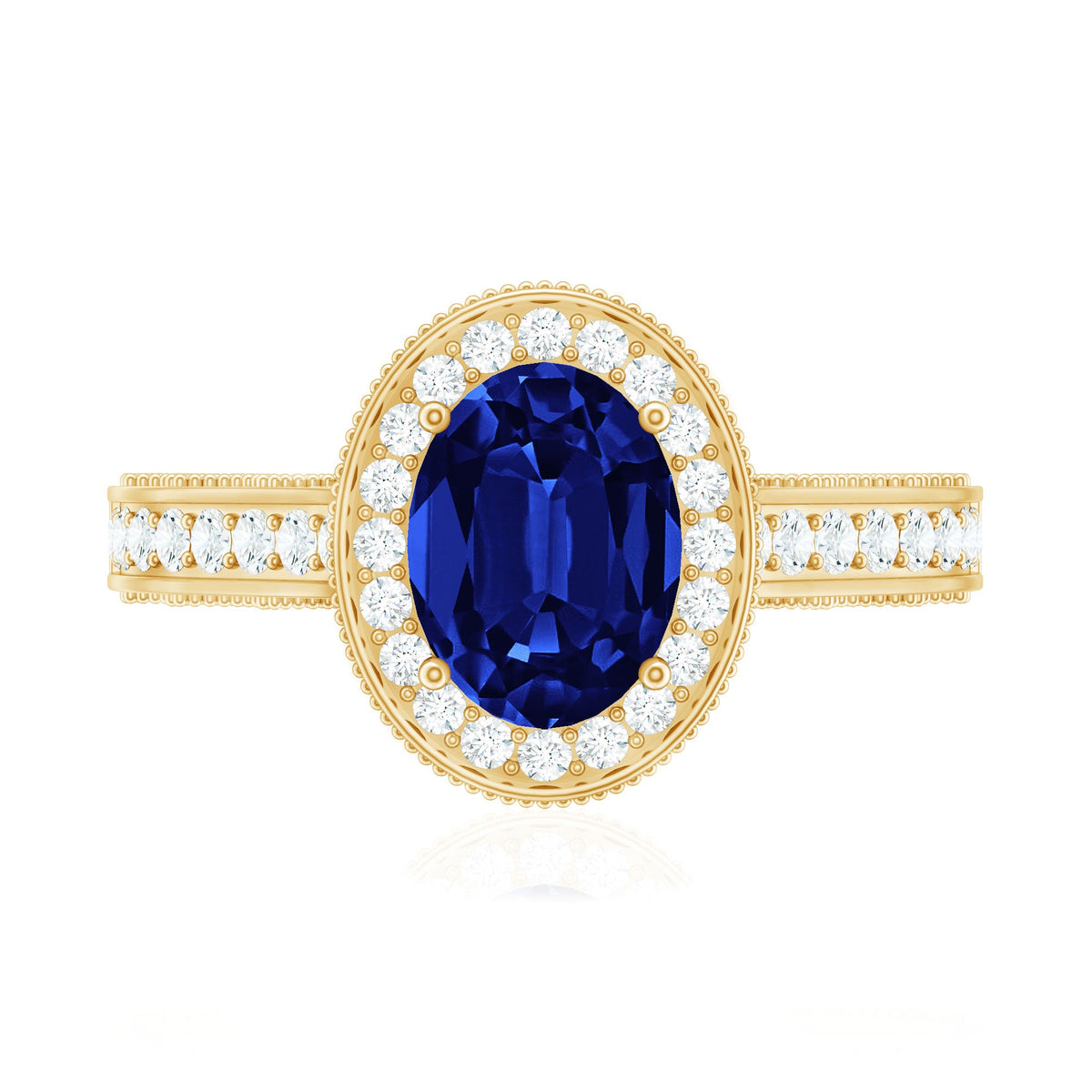 Certified 1.5 Carat Lab Grown Blue Sapphire Engagement Ring with Diamond Halo