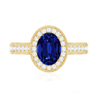 Certified 1.5 Carat Lab Grown Blue Sapphire Engagement Ring with Diamond Halo