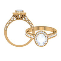 Rosec Jewels 1.50 CT moonstone and diamond engagement ring with intricate milgrain details, showcasing a elegant and vintage-inspired design.