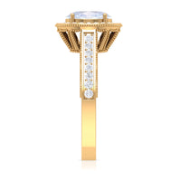 Rosec Jewels 1.50 CT moonstone and diamond engagement ring with milgrain detailing, showcasing intricate design and sparkling gemstones.