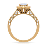 Rosec Jewels 1.50 CT moonstone and diamond engagement ring with milgrain details, showcasing intricate craftsmanship and elegant design.
