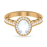 Rosec Jewels 1.50 CT moonstone and diamond engagement ring with intricate milgrain detailing and elegant band design.