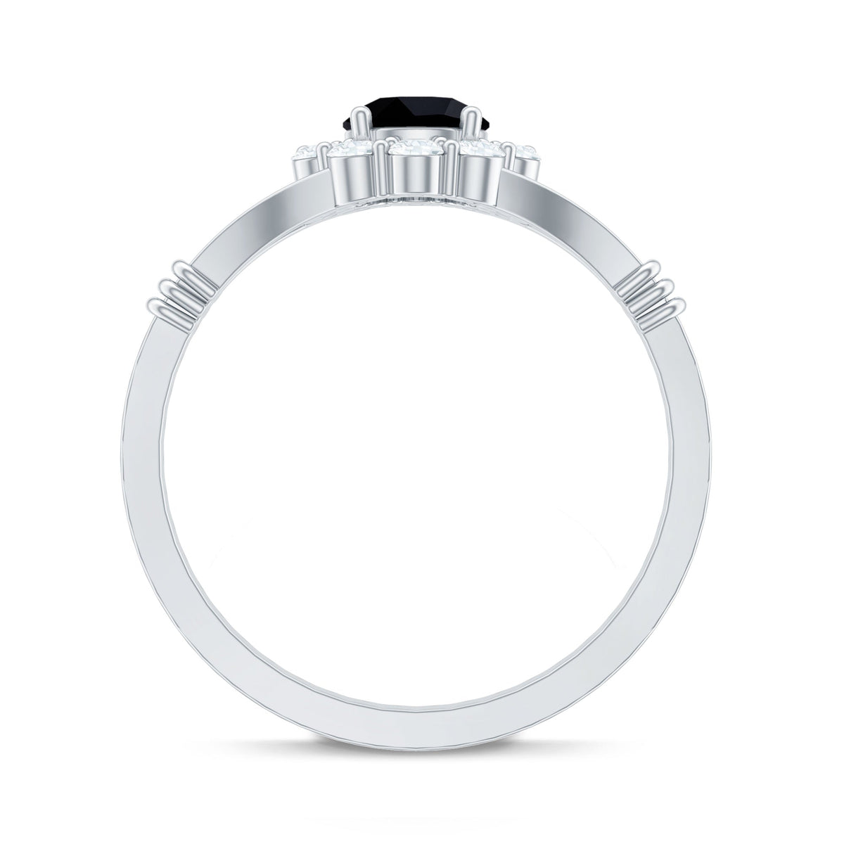 5mm Black Onyx Floral Engagement Ring with Diamond Halo