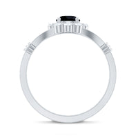 5mm Black Onyx Floral Engagement Ring with Diamond Halo
