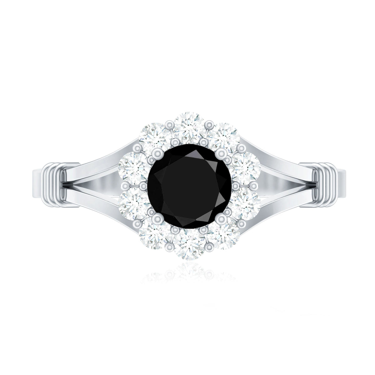 5mm Black Onyx Floral Engagement Ring with Diamond Halo