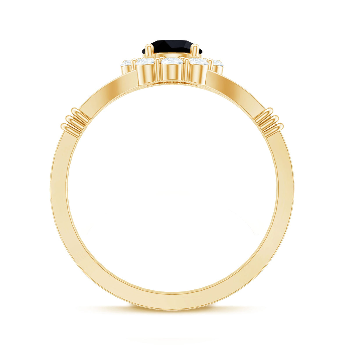 5mm Black Onyx Floral Engagement Ring with Diamond Halo