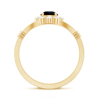 5mm Black Onyx Floral Engagement Ring with Diamond Halo
