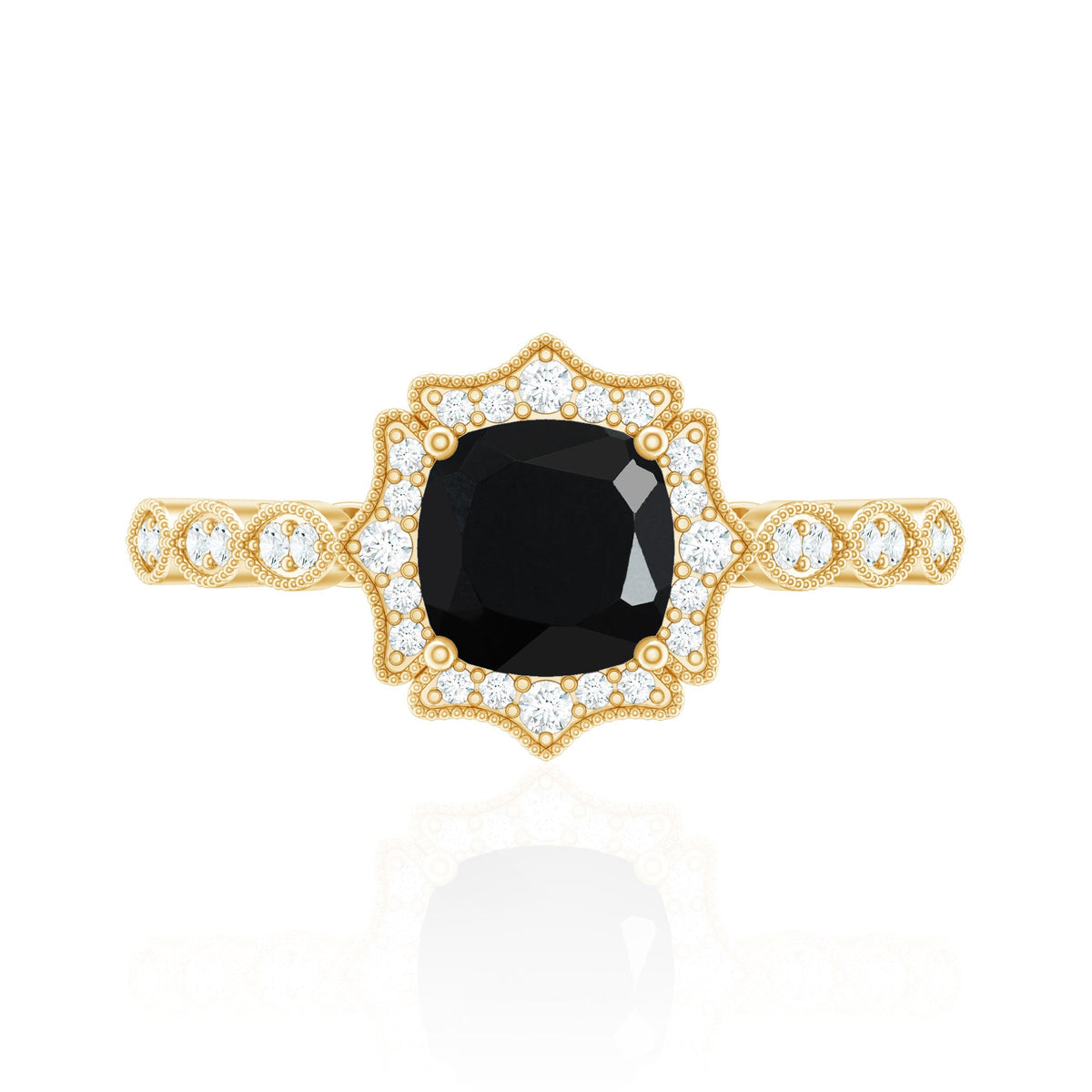 Vintage Inspired Black Onyx and Diamond Halo Engagement Ring