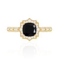 Vintage Inspired Black Onyx and Diamond Halo Engagement Ring