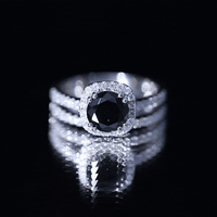 Certified 2 Carat Lab Grown Black Diamond Halo Engagement Ring with Wedding Band
