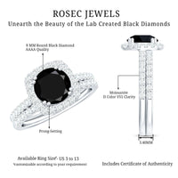 Certified 2 Carat Lab Grown Black Diamond Halo Engagement Ring with Wedding Band