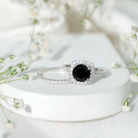 Certified 2 Carat Lab Grown Black Diamond Halo Engagement Ring with Wedding Band