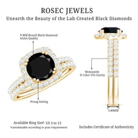 Certified 2 Carat Lab Grown Black Diamond Halo Engagement Ring with Wedding Band