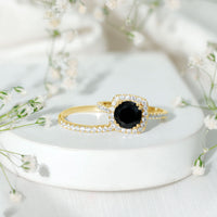 Certified 2 Carat Lab Grown Black Diamond Halo Engagement Ring with Wedding Band